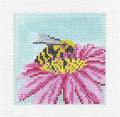 Canvas ~ Bumble Bee on Cone Flower 3" Sq. handpainted 18 Mesh Needlepoint Canvas Needle Crossings