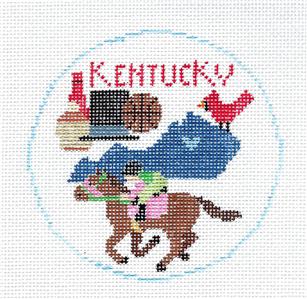 Travel Round ~ STATE of KENTUCKY Horse Racing handpainted Needlepoint Canvas by Kathy Schenkel