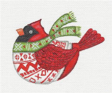 Nordic Canvas ~ "Nordic Red Cardinal" handpainted Needlepoint Ornament Canvas by Lori Siebert from Painted  Pony