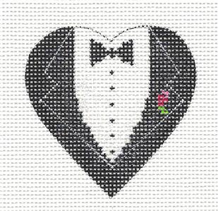 Wedding ~ Elegant GROOM HEART handpainted Needlepoint Canvas Ornament by Funda Scully