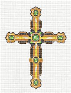Cross ~ Elegant 7" Tall Jeweled CROSS handpainted "RETIRED" Needlepoint Ornament Canvas by LEE