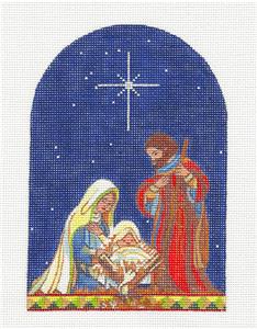 Christmas Nativity ~ The HOLY FAMILY handpainted Needlepoint Canvas by J. Stever from Juliemar
