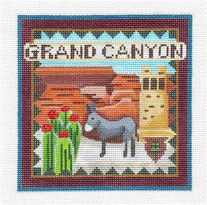 Travel ~ GRAND CANYON Natl. Park Travel Post Card handpainted Needlepoint Canvas by Denise