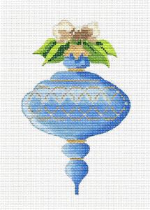 12 Months ~ Elegant Blue Zircon & Gold DECEMBER Monthly Ornament HP Needlepoint Canvas by Kelly Clark