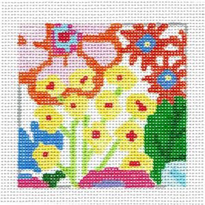 Coaster ~ Fantasy Garden #5  4" Sq. Coaster handpainted Needlepoint Canvas Jean Smith