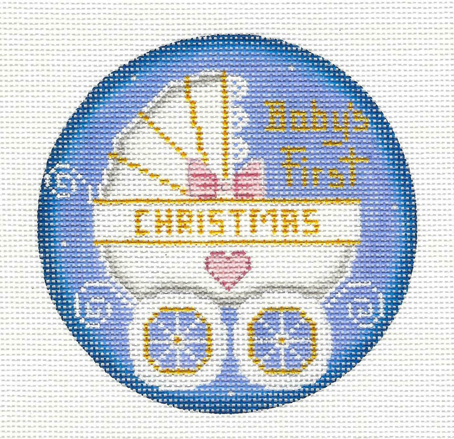 Baby ~ Baby Girl's First Christmas Carriage handpainted Needlepoint Canvas by Rebecca Wood