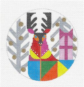 Round ~ Stag Deer in Birch Trees handpainted 4" Rd. Needlepoint Ornament Melissa Prince