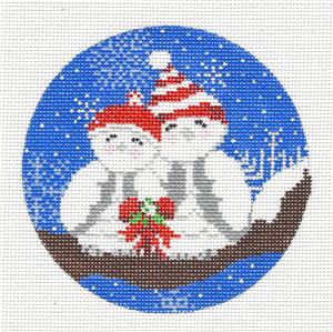 Bird Christmas Canvas ~ Two Snow Love Birds handpainted Needlepoint Canvas Ornament from CBK