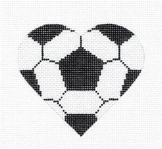 SPORTS ~ SOCCER BALL HEART Sports handpainted Needlepoint Ornament Canvas by Pepperberry
