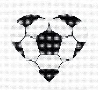 SPORTS ~ SOCCER BALL HEART Sports handpainted 18 Mesh Needlepoint Ornament Canvas by Pepperberry