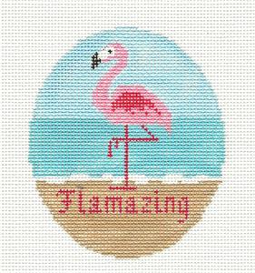 Bird Canvas ~ FLAMAZING Flamingo Bird handpainted Needlepoint Ornament Canvas by ZIA ~ Danji