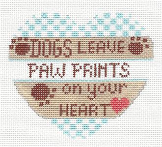 Dog Heart ~ Dogs Leave Paw Prints on Heart in Blue HP Needlepoint Canvas by CH - Danji **SPECIAL ORDER**