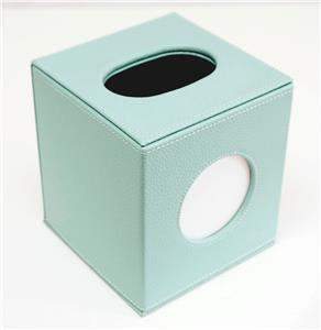 Accessories ~ Square Tissue Box in Premium Aqua Leather for a Needlepoint Canvas by LEE