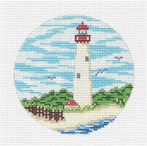 Travel Round ~ CAPE MAY, NEW JERSEY Lighthouse handpainted 4" Needlepoint Canvas Needle Crossings