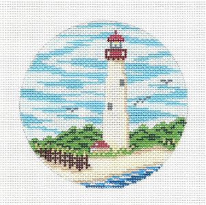 Travel Round ~ CAPE MAY, NEW JERSEY Lighthouse 18 Mesh handpainted 4" Needlepoint Canvas by Needle Crossings