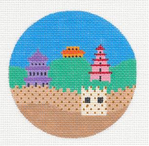 Travel Round ~ CHINA The Great Wall handpainted Needlepoint Canvas 4" Ornament by Painted Pony