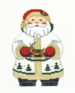 Santa ~ White Coat Santa Holding Reindeer handpainted Needlepoint Canvas ~ Susan Roberts
