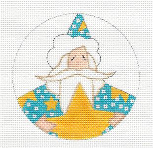 Round ~ Magical Santa with a Golden Star handpainted Round Needlepoint Ornament by Curtis Boehringer