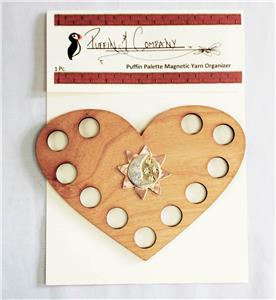 Wooden Fiber Palette & Sun & Moon Magnet for Storage of Stitching Fibers ~Puffin