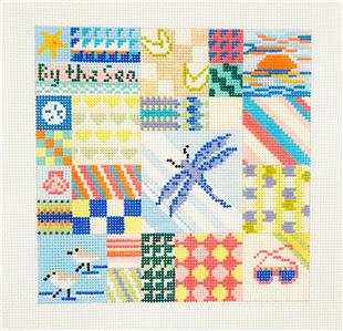 Quilt Canvas ~ Summer Seaside Quilt handpainted 13 mesh Needlepoint Canvas by Needle Crossings