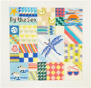 Quilt Canvas ~ Summer Seaside Quilt  7.25" Sq. handpainted 13 mesh Needlepoint Canvas by Needle Crossings