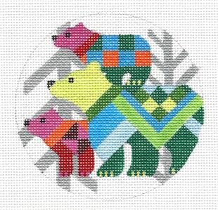 Modern ~ Bears in the Trees handpainted 4" Needlepoint Canvas Ornament by Melissa Prince