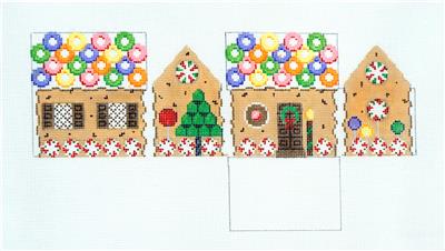 3-D Ornament ~ LIFESAVERS & CHOC. CHIP Gingerbread House 3-D 18 Mesh Needlepoint Ornament Canvas by Susan Roberts