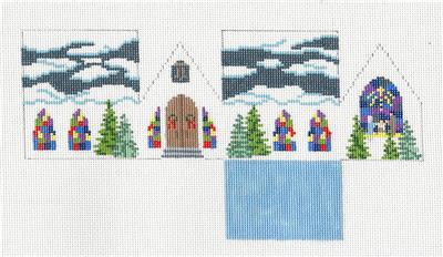 3-D Ornament ~ Christmas 3-D CHURCH Mini Building handpainted 18 Mesh Needlepoint Ornament by Susan Roberts