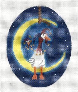 Oval ~ Jester Duck Sitting on the Moon handpainted Needlepoint Canvas by Will Bullas from CBK