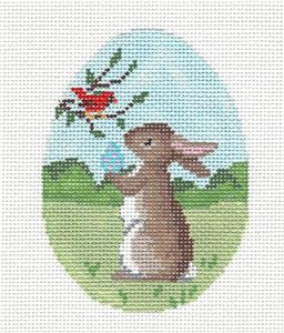 Egg ~ Bunny & Cardinal EGG handpainted Needlepoint Ornament Susan Roberts