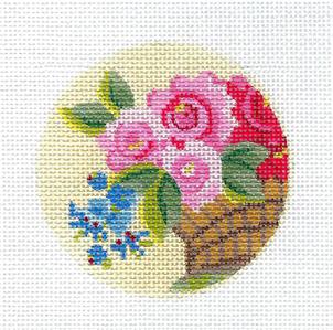 Kelly Clark ~ Basket of Roses Beautiful handpainted 3" Needlepoint Canvas by Kelly Clark