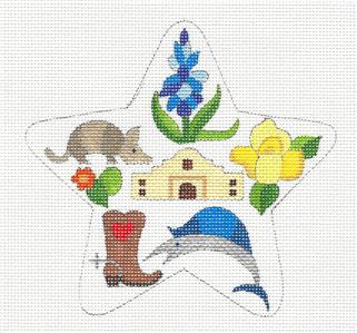 Star ~ "Official" TEXAS STAR handpainted 18 Mesh Needlepoint Ornament by Raymond Crawford