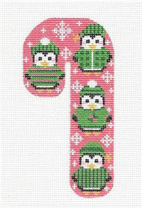 Medium Candy Cane 4 PENGUINS on Pink Candy Cane HP Needlepoint Canvas by CH Designs ~Danji