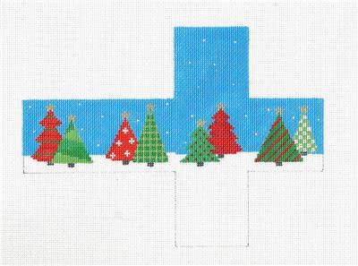 Christmas Cube ~ Patchwork Forest of Trees CUBE handpainted Needlepoint Canvas by Susan Roberts