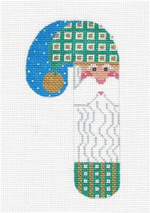 Medium Candy Cane ~ Gold Check Santa Candy Cane handpainted Needlepoint Canvas CH Designs Danji