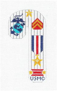 Military Candy Cane ~ UNITED STATES MARINE CORP. Medium Candy Cane handpainted Needlepoint Canvas CH Design ~Danji