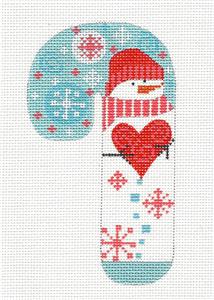Candy Cane ~ Snow Lady Holding a Heart handpainted Medium Candy Cane Needlepoint Canvas by CH Designs Danji
