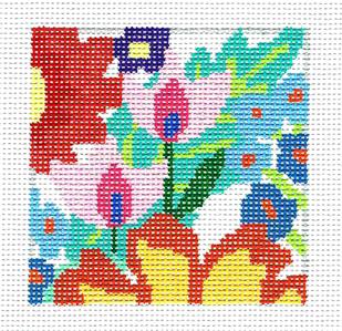 Coaster ~ Fantasy Garden #10  4" Sq. Coaster handpaintd Needlepoint Canvas Jean Smith
