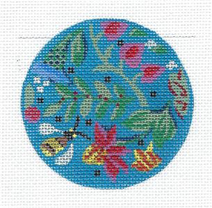 Kelly Clark ~ Beautiful BEE & Blossoms 3" Rd. handpainted 18 Mesh Needlepoint Canvas by Kelly Clark