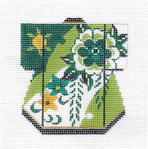 Kimono ~ Oriental Blossoms on Green Petite Kimono 18 Mesh handpainted Needlepoint Canvas by LEE