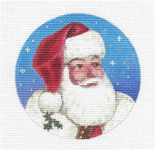 Christmas ~ Santa Face & Holly handpainted Needlepoint Canvas Ornament by LIZ from Susan Roberts