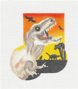 Child's Canvas ~ T-REX Dinosaur Child's Mini Stocking 18 mesh handpainted Needlepoint Canvas by Amanda Bradley