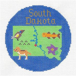 Travel Round ~ SOUTH DAKOTA handpainted 4.25" 18 Mesh Needlepoint Ornament Canvas by Silver Needle