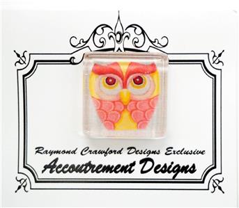 Magnet ~ Pink & Yellow Owl Magnet Glass Needle Holder for Needlepoint Raymond Crawford