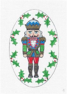 Christmas ~ Nutcracker Blue & Green King handpainted Oval Needlepoint Canvas Creative Needle