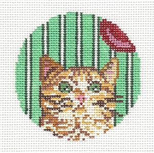 Round ~ Wide Eyed Kitty 3" Rd. handpainted 18 Mesh Needlepoint Canvas by Needle Crossings