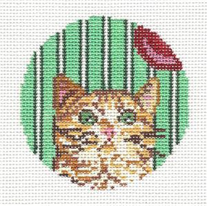 Round~3" Wide Eyed Kitty handpainted Needlepoint Canvas by Needle Crossings