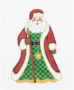 Christmas ~ Standing Santa Holding a Staff with a Gold Star Ornament 18 mesh handpainted Needlepoint Canvas by Alexa