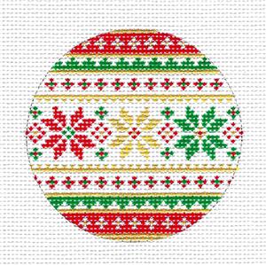 Christmas Round ~ Snowflakes 4" Ornament handpainted 13 mesh Needlepoint Canvas by Karen ~ CBK