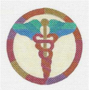 Profession Round ~ Medical Doctor ~ Caduceus HP 4" Needlepoint Ornament by Melissa Prince